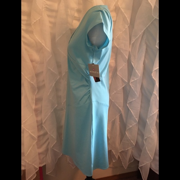 🆕 Athleta, Nectar Faux Wrap, Ruched Dress, Size M - Picture 3 of 9